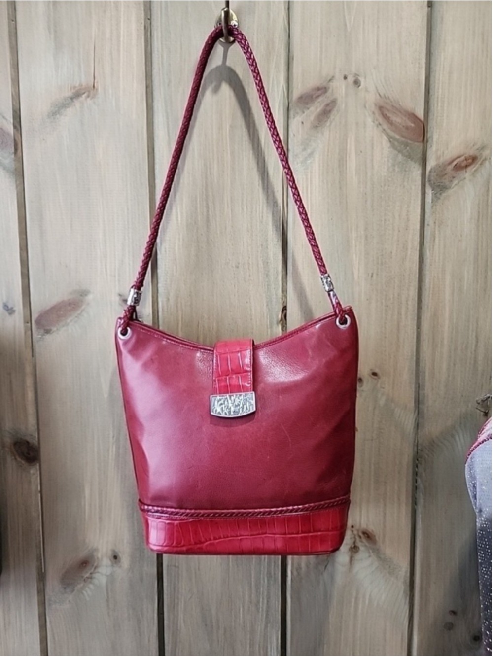 Vintage Maggi B, Red Leather Alligator Bucket Bag,EUC